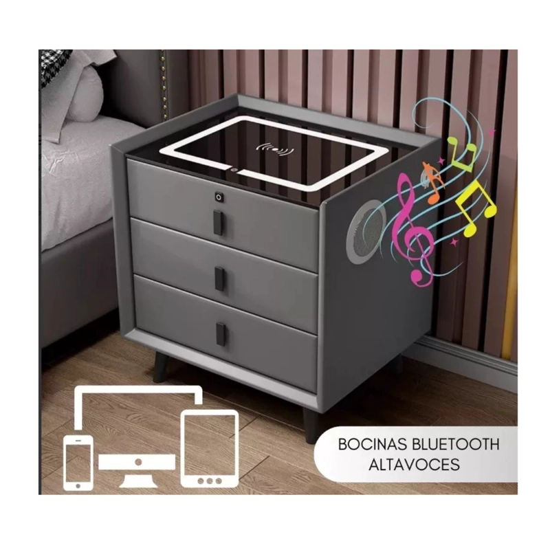 VELADOR INTELIGENTE CARGA INALAMBRICA BLUETOOTH LUZ- GRIS - 2