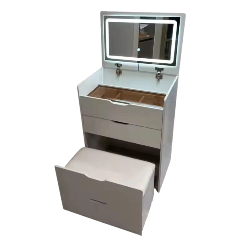 TOCADOR 3 EN 1 CON TABURETE Y LUZ LED- BLANCO - 3