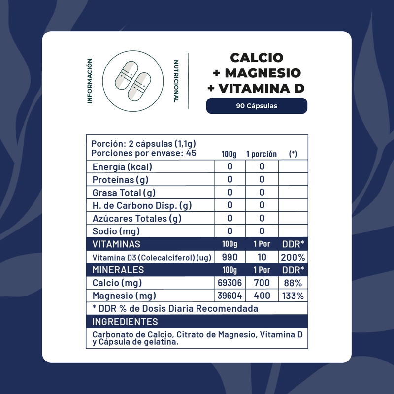 CALCIO + MAGNESIO + VITAMINA D 90 CAPSULAS 550 MG - 2