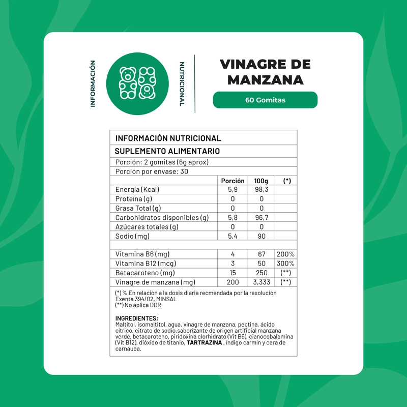 DETOX VINAGRE DE MANZANA | VITAMINA B6 Y B12 | 60 UNIDADES - 2
