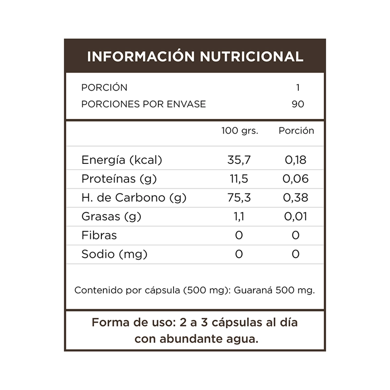 GUARANA 90 CAPSULAS 500 MG ENERGIZANTE NATURAL - 2