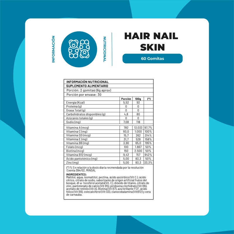 BIOTINA HAIR NAILS & SKIN GOMITAS | PELO UÑAS PIEL | 60 UNI - 2
