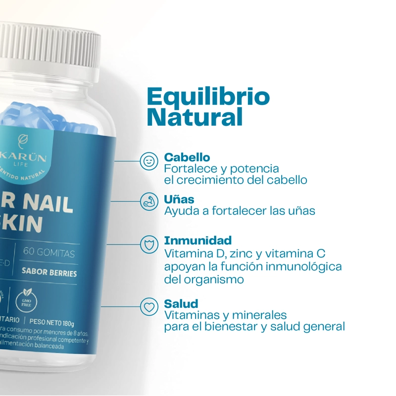 BIOTINA HAIR NAILS & SKIN GOMITAS | PELO UÑAS PIEL | 60 UNI - 3