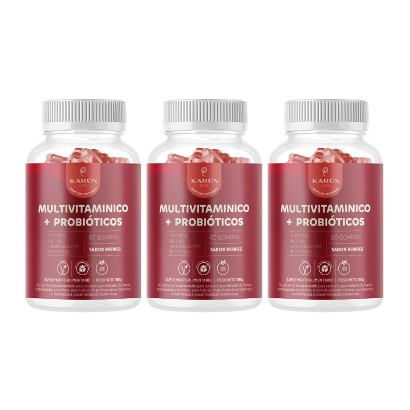 MULTIVITAMINICO + PROBIOTICOS - VITA A B C D E - 3 X 60 GOMITAS - 1