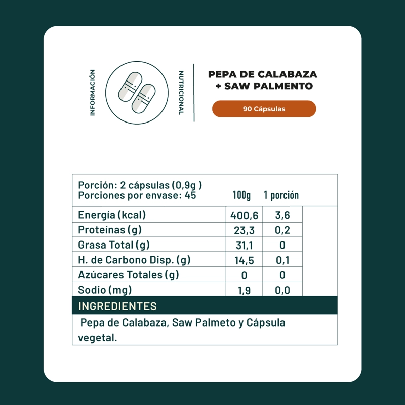 PEPA DE CALABAZA + SAW PALMETO 90 CAPSULAS 450 MG - 2