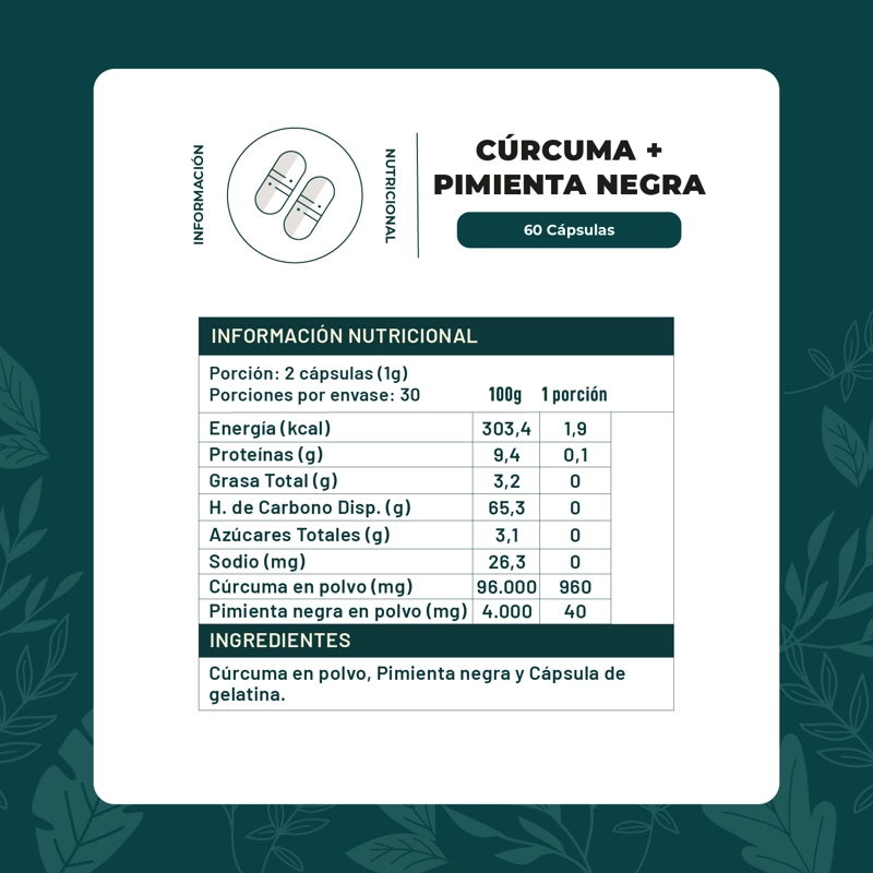 CURCUMA + PIMIENTA 60 CAPSULAS 550 MG - 2