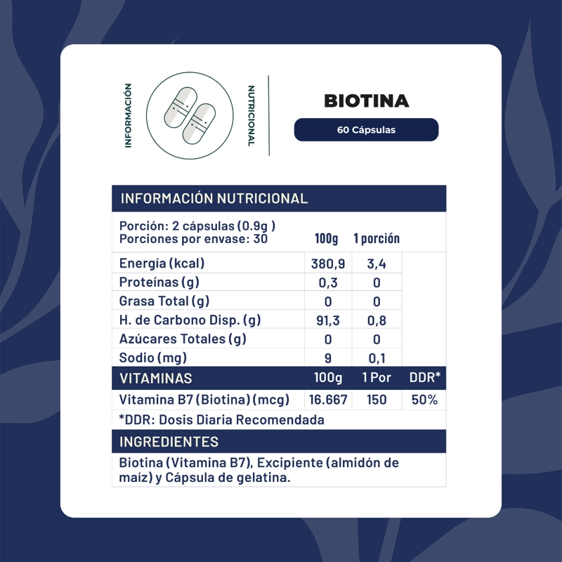 BIOTINA 150MCG 60 CAPSULAS - UÑAS PIEL CABELLO - KARUNLIFE - 2