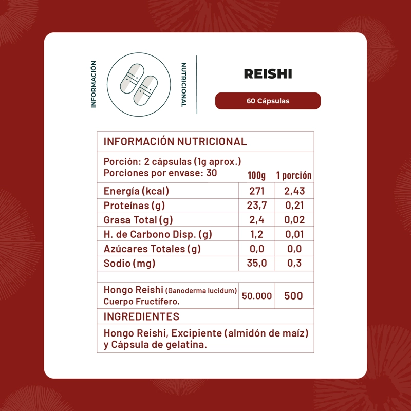 REISHI HONGO 500MG - 60 CAPSULAS - SISTEMA INMUNE - 2