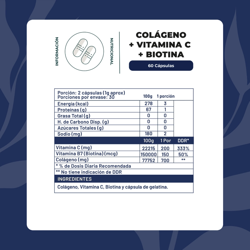 BIOTINA + COLAGENO HIDROLIZADO + VITAMINA C 500MG 60 CAP - 2