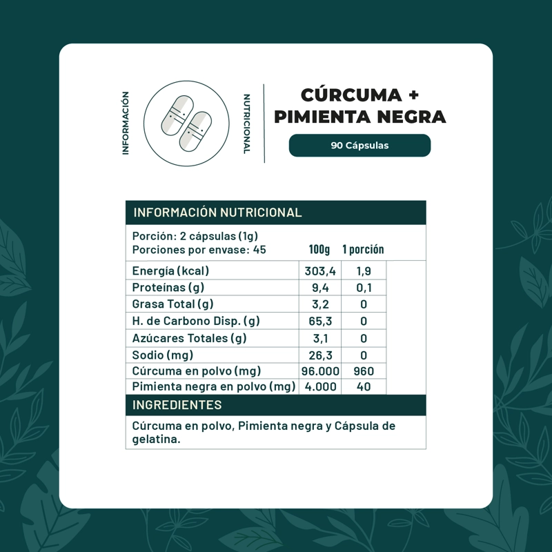 PACK 2 CURCUMA Y PIMIENTA NEGRA PREMIUM 180 CAPSULAS KARUN LIFE - 2