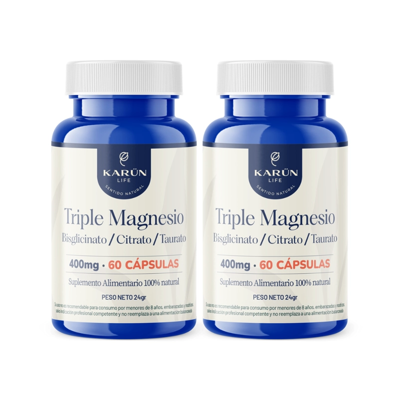 PACK X2 TRIPLE MAGNESIO BISGLICINATO CITRATO TAURATO 400MG 120 CAPSULAS KARUN LIFE - 1