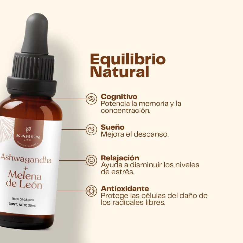 ASHWAGANDHA Y MELENA DE LEON CONCENTRADOS 60 ML KARUN LIFE - 3