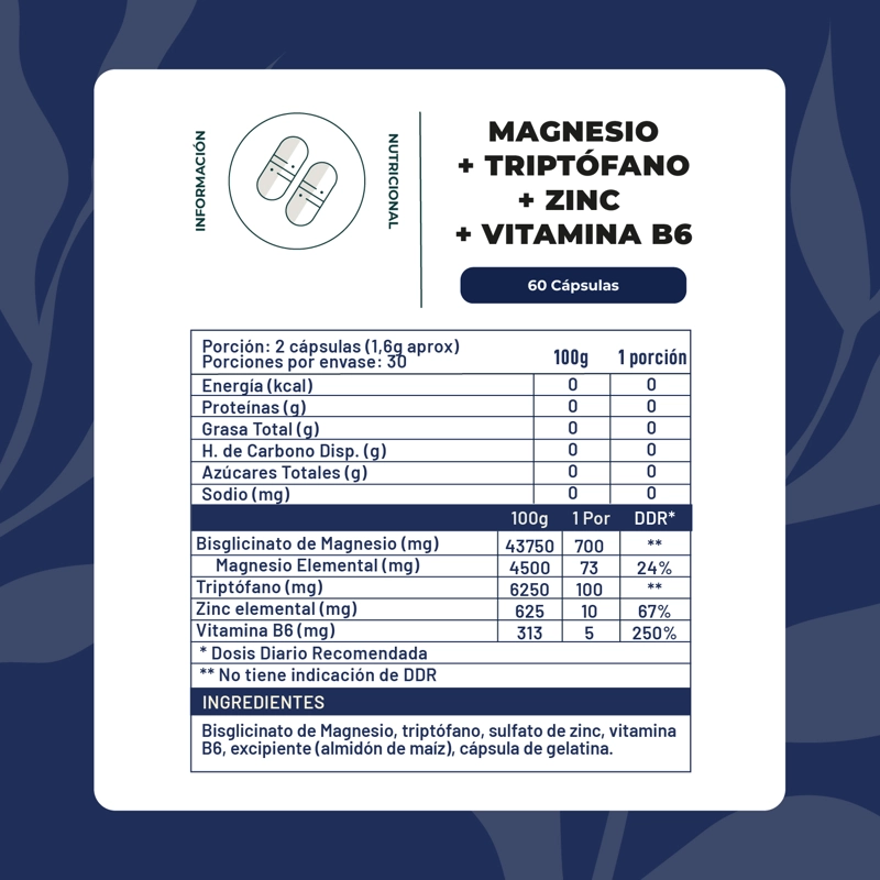 MAGNESIO+ TRIPTOFANO+ ZINC+ VIT B6 60 CAP KARUN LIFE - 2