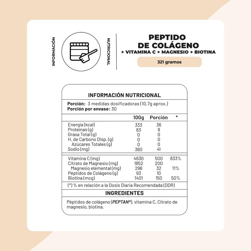 PEPTIDOS DE COLAGENO + BIOTINA + VITAMINA C + MAGNESIO EN POLVO SIN SABOR 325 G KARUN LIFE - 2