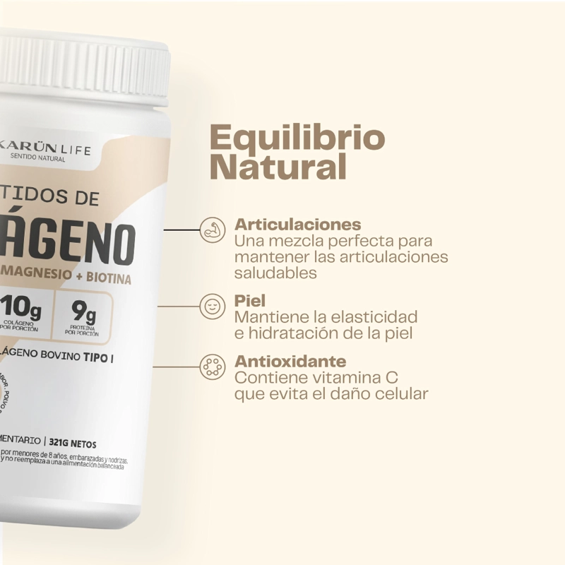 PEPTIDOS DE COLAGENO + BIOTINA + VITAMINA C + MAGNESIO EN POLVO SIN SABOR 325 G KARUN LIFE - 3
