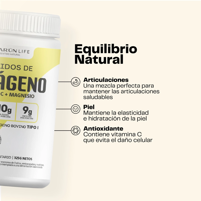 PEPTIDOS DE COLAGENO + BIOTINA + VITAMINA C + MAGNESIO EN POLVO SABOR LIMON 325 G KARUN LIFE - 3
