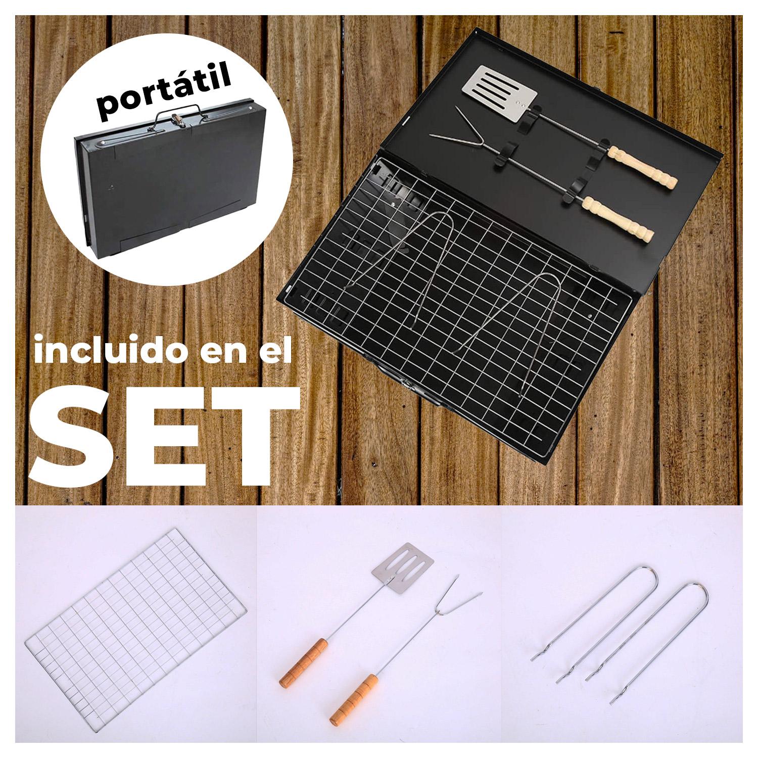 PARRILLA PORTATIL A CARBON TIPO MALETA - 3