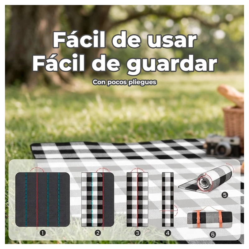 MANTA PICNIC GLOBAL LATIN GROUP 1606100 DE CUADROS NEGROS CON BLANCO - 4
