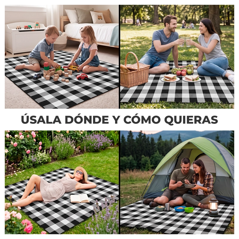 MANTA PICNIC GLOBAL LATIN GROUP 1606100 DE CUADROS NEGROS CON BLANCO - 5