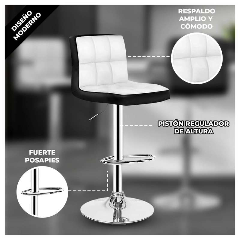 SILLA PISO BAR TABURETE CON RESPALDO BLANCO Y NEGRO - 2