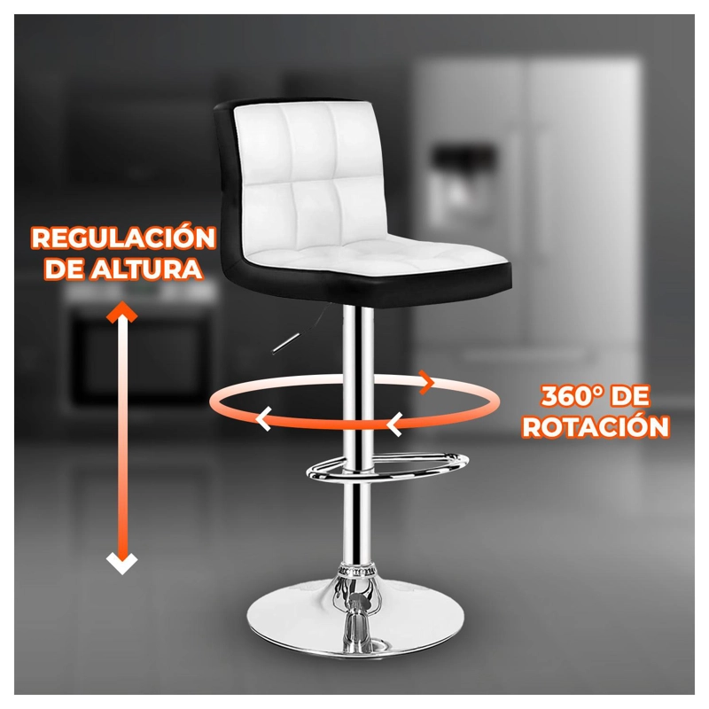 SILLA PISO BAR TABURETE CON RESPALDO BLANCO Y NEGRO - 3