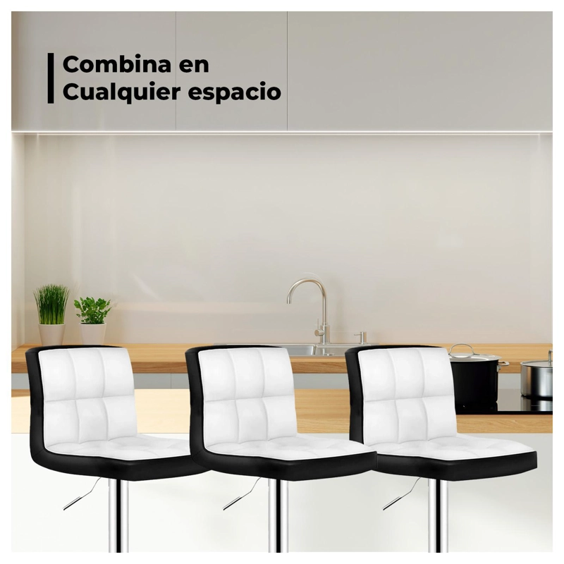 SILLA PISO BAR TABURETE CON RESPALDO BLANCO Y NEGRO - 4