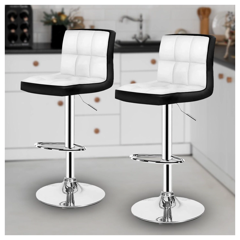 SILLA PISO BAR TABURETE CON RESPALDO BLANCO Y NEGRO - 5
