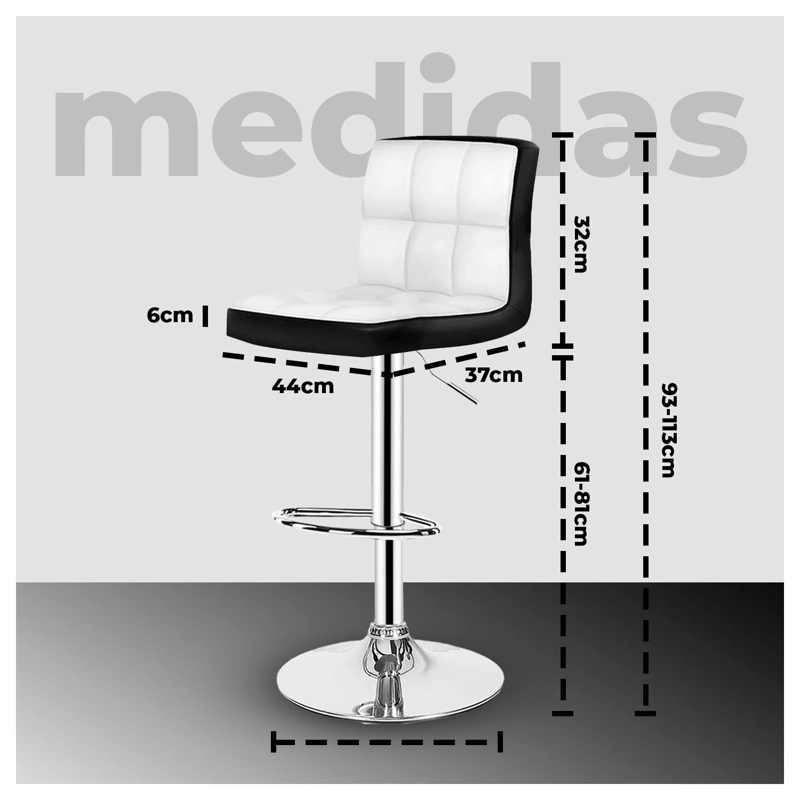 SILLA PISO BAR TABURETE CON RESPALDO BLANCO Y NEGRO - 6