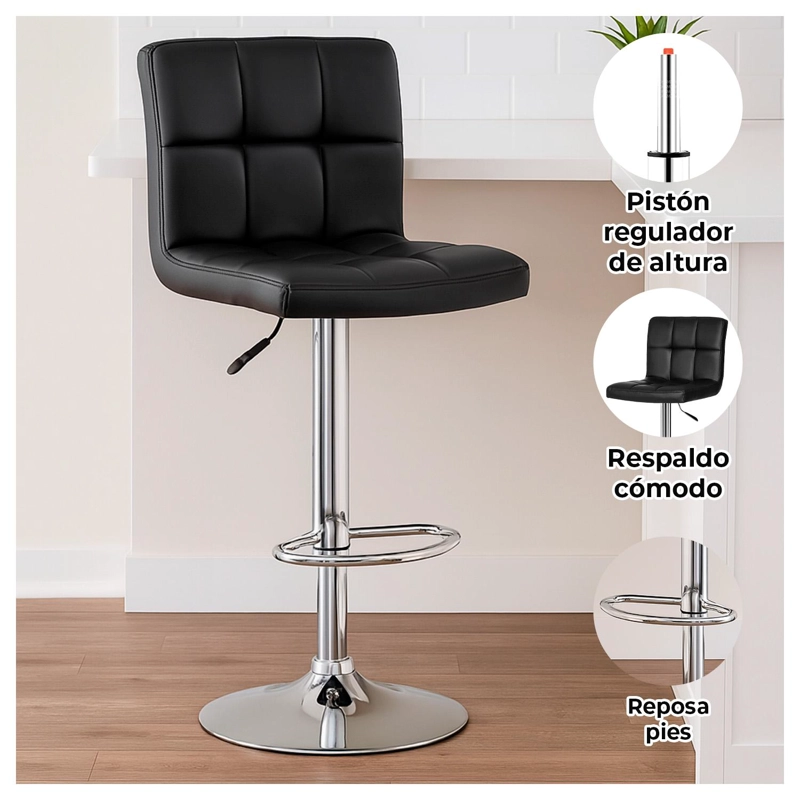 PACK 6 SILLAS TABURETE TIPO BAR AJUSTABLE 60-80CM CON RESPALDO - 2