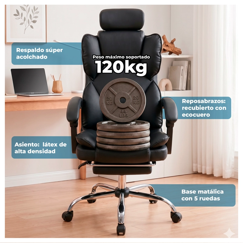 SILLA ERGONOMICA EJECUTIVA DE OFICINA PARA ESCRITORIO RECLINABLE CON APOYAPIE S - 7