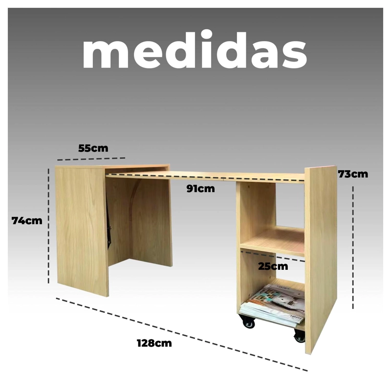 ESCRITORIO MUEBLE OFICINA 128 CM CON ESTANTES COMPACTO - 6