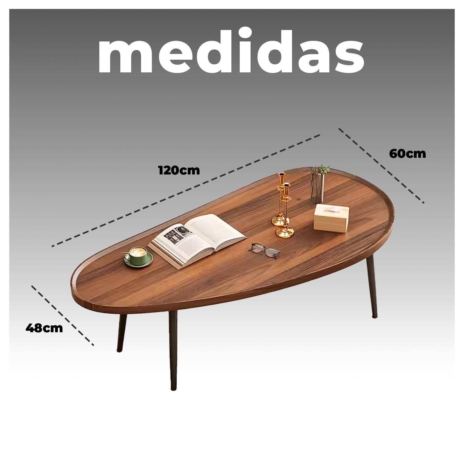 MESA CENTRO OVALADA MADERA Y METAL ESTILO MODERNO - 6