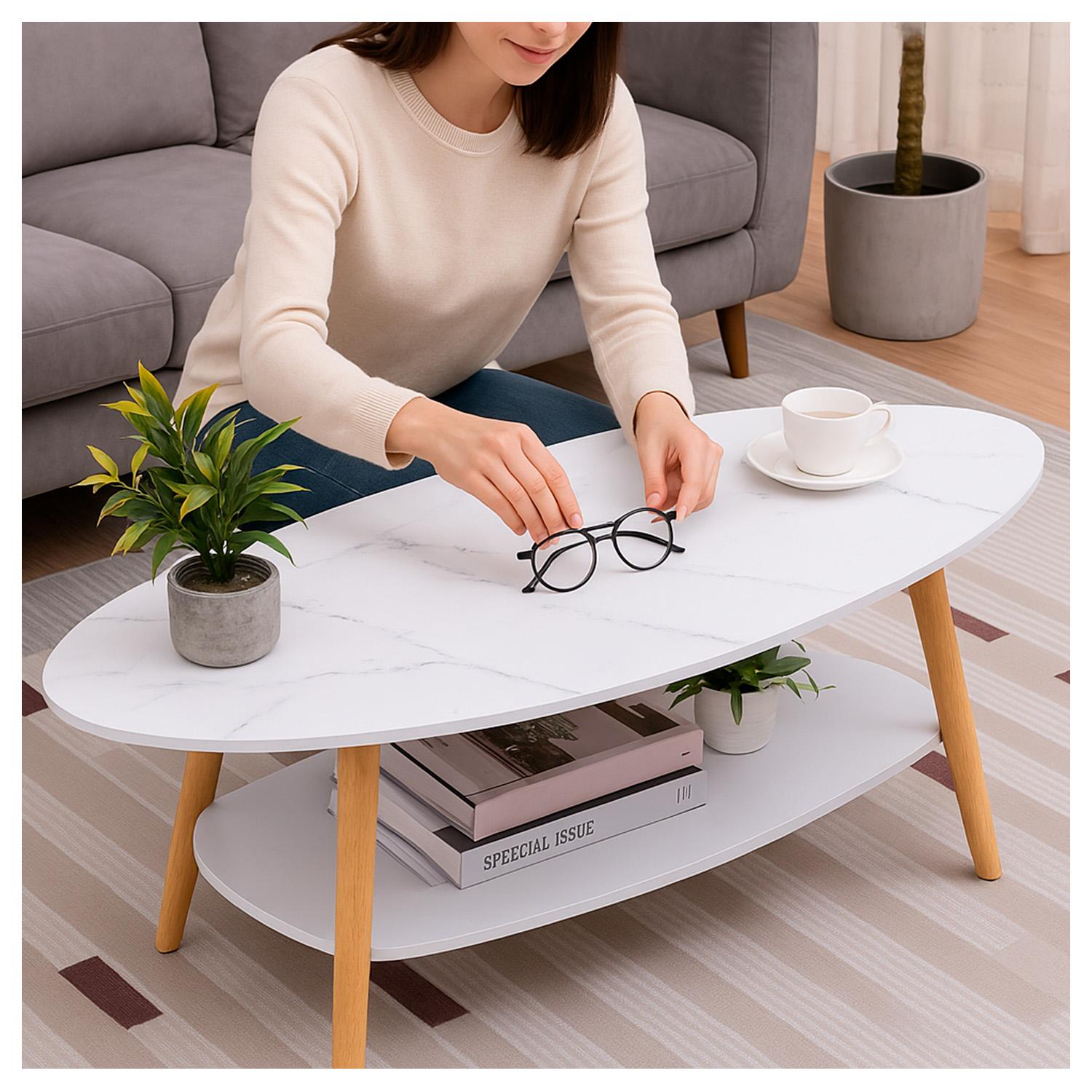 MESA DE CENTRO ELEGANTE PARA SALA CON EFECTO MARMOL - 5