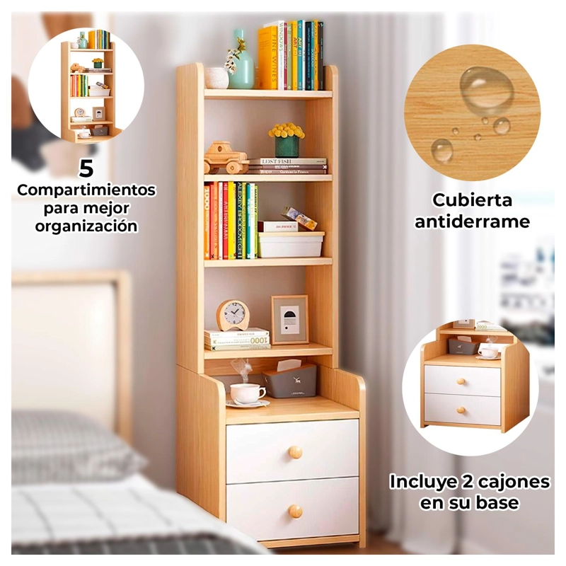 Velador Mueble Organizador Con Repisas Cajones Madera Dormitorio - 2
