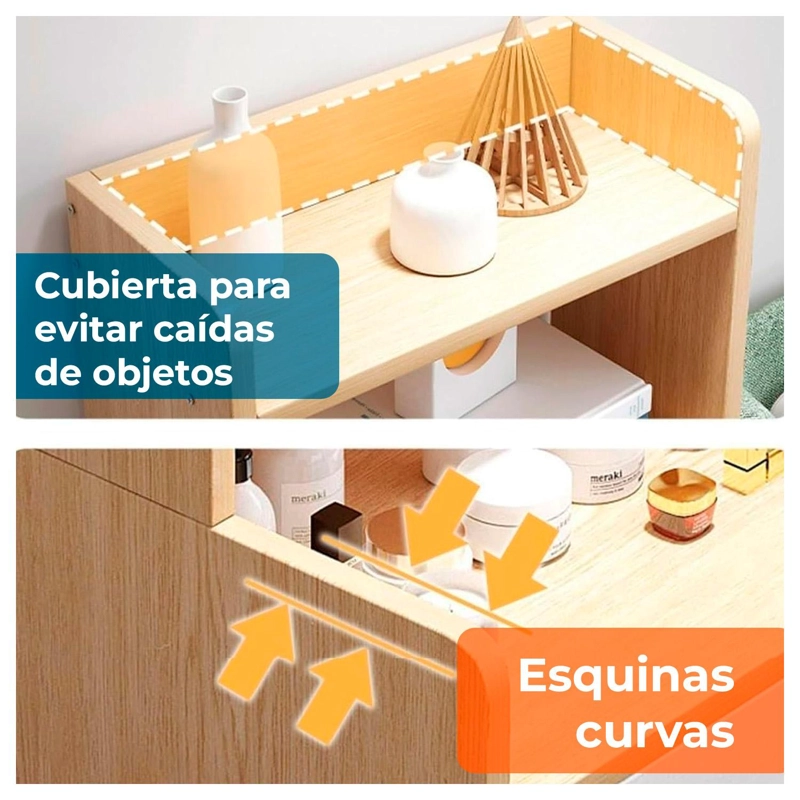 Velador Mueble Organizador Con Repisas Cajones Madera Dormitorio - 3