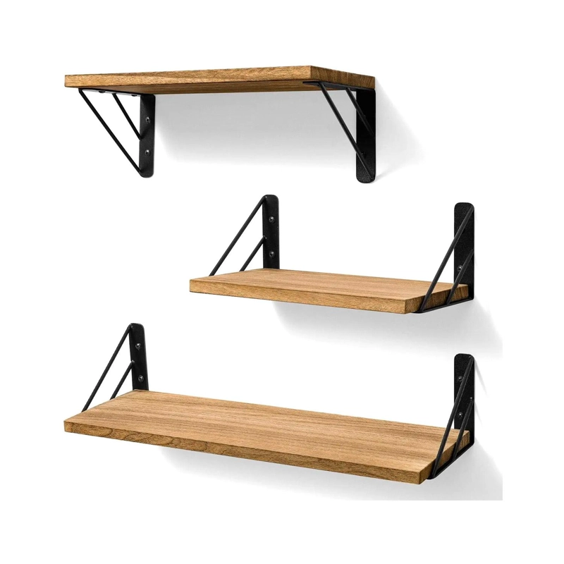 SET DE 3 REPISAS FLOTANTES DE MADERA Y METAL ORGANIZACION MODERNA - 1