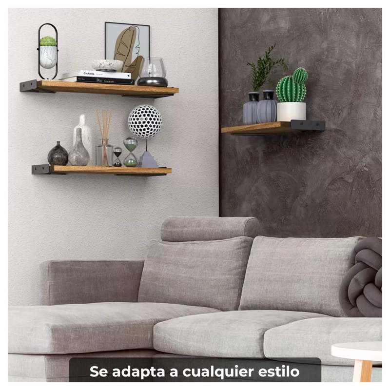 SET DE 3 REPISAS FLOTANTES DE MADERA Y METAL ORGANIZACION MODERNA - 4