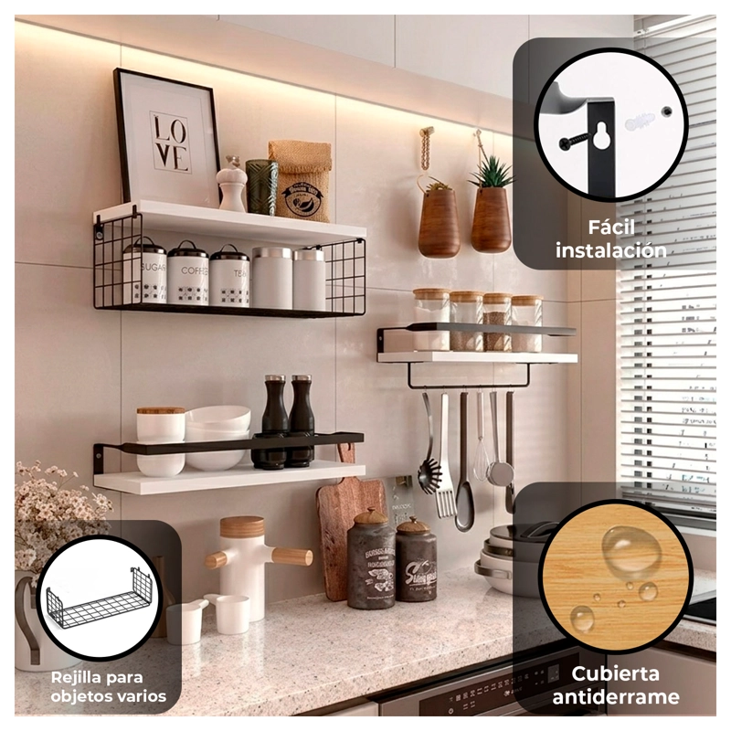 REPISAS DECORATIVAS PARA COCINA, BAÑO U OFICINA 3 PIEZAS MULTIFUNCION - 2