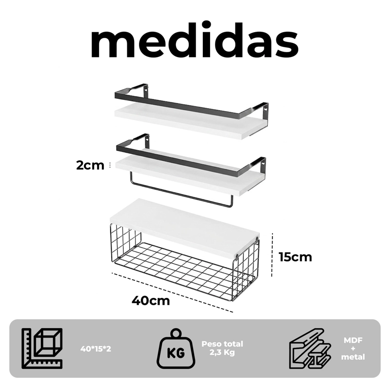 REPISAS DECORATIVAS PARA COCINA, BAÑO U OFICINA 3 PIEZAS MULTIFUNCION - 6