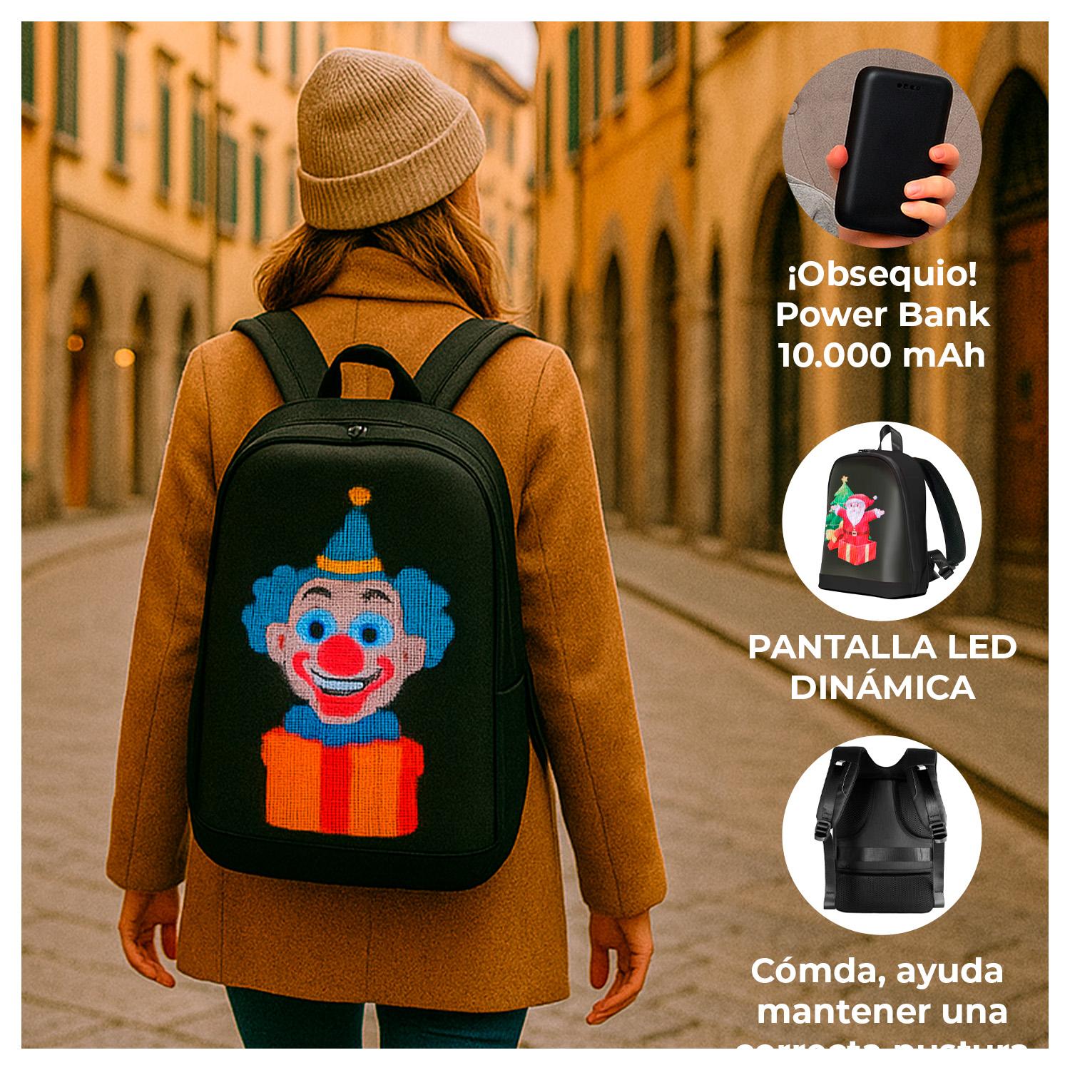 MOCHILA LED PERSONALIZABLE CON PANTALLA ANIMADA Y POWER BANK - 2