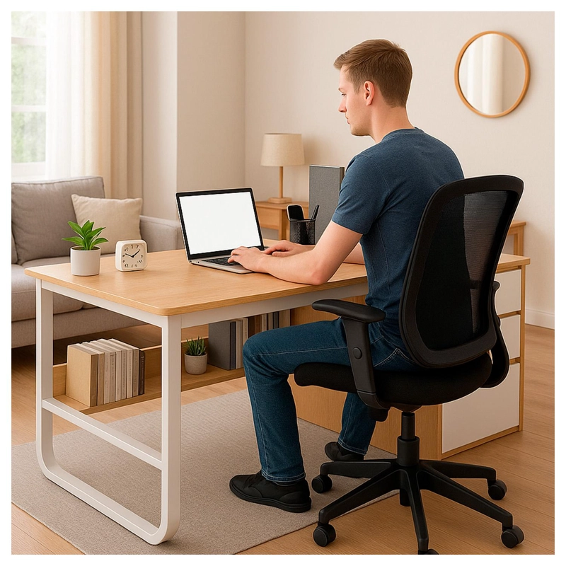 ESCRITORIO MUEBLE OFICINA MADERA 120 CM CON CAJONES Y REPISA MODERNO - 4