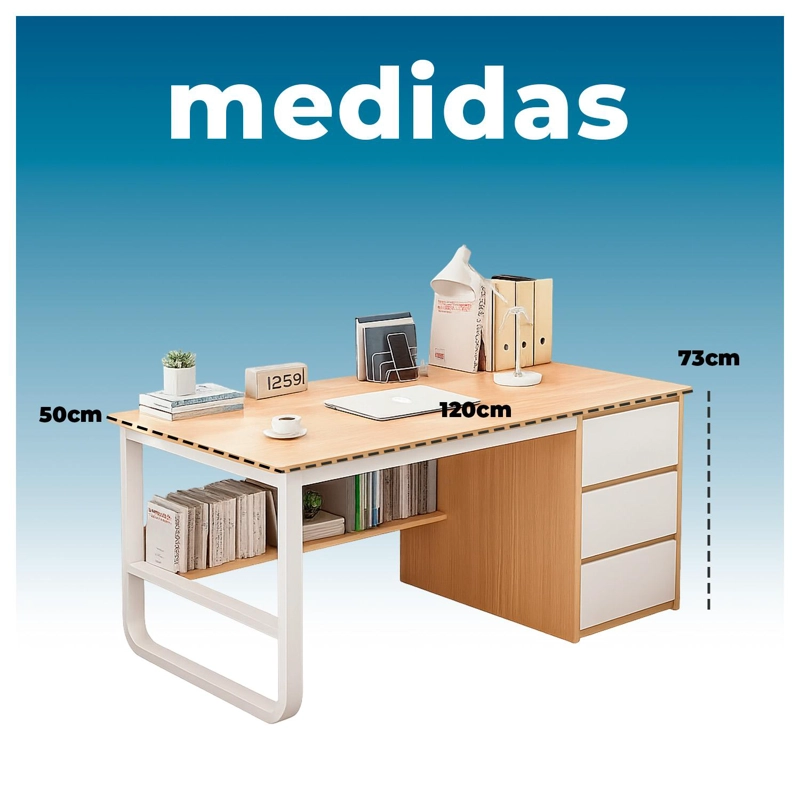 ESCRITORIO MUEBLE OFICINA MADERA 120 CM CON CAJONES Y REPISA MODERNO - 6