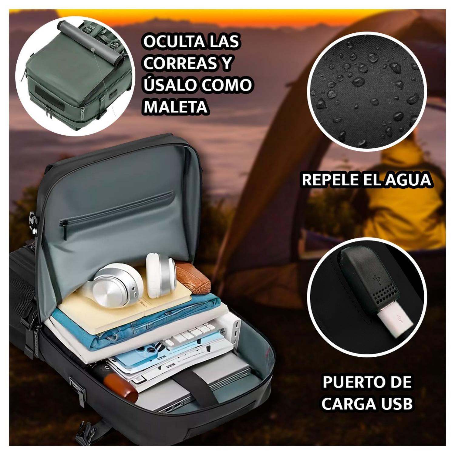 MOCHILA MULTIFUNCIONAL VIAJERA IMPERMEABLE PUERTO USB DISEÑO EXPANDIBLE - 2