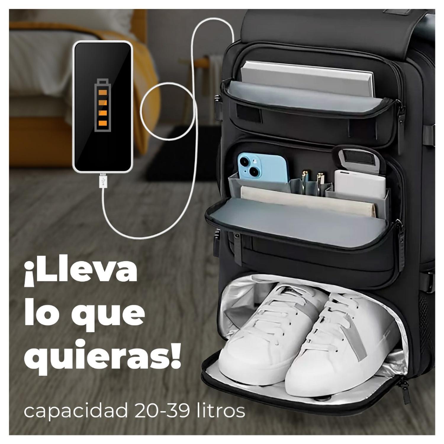 MOCHILA MULTIFUNCIONAL VIAJERA IMPERMEABLE PUERTO USB DISEÑO EXPANDIBLE - 4
