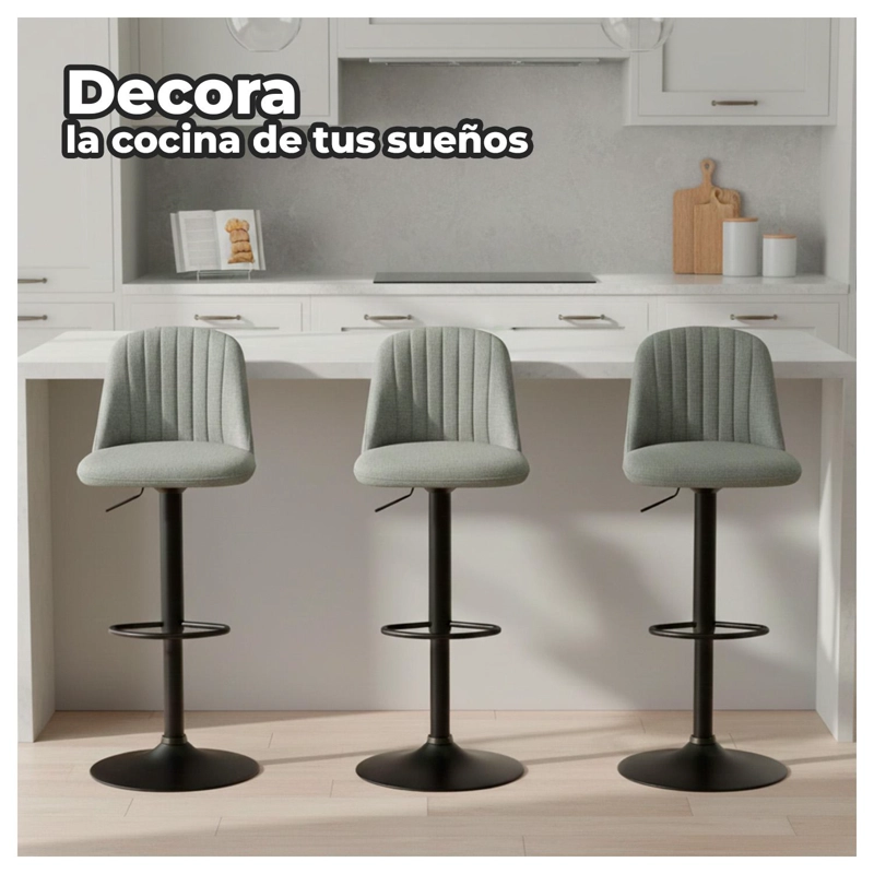 SILLA PISO BAR COMEDOR AJUSTABLE MODERNA TAPIZADA GRIS GIRATORIA - 3
