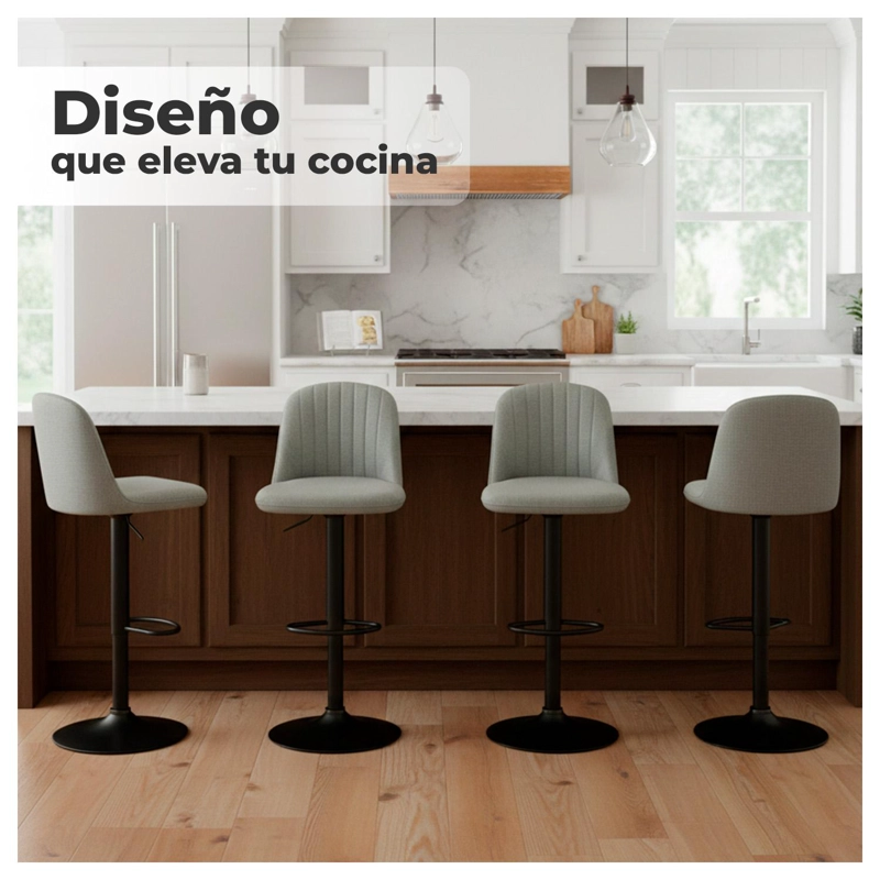 SILLA PISO BAR COMEDOR AJUSTABLE MODERNA TAPIZADA GRIS GIRATORIA - 4