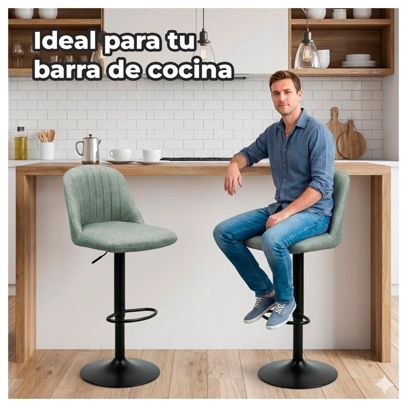 PACK 2 SILLA DE BAR MODERNA REGULABLE ASIENTO TAPIZADO Y BASE METALICA TAMAÑO 6 - 5