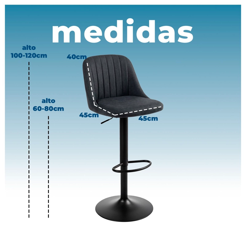 PACK 2 SILLA DE BAR MODERNA REGULABLE ASIENTO TAPIZADO Y BASE METALICA TAMAÑO 6 - 6
