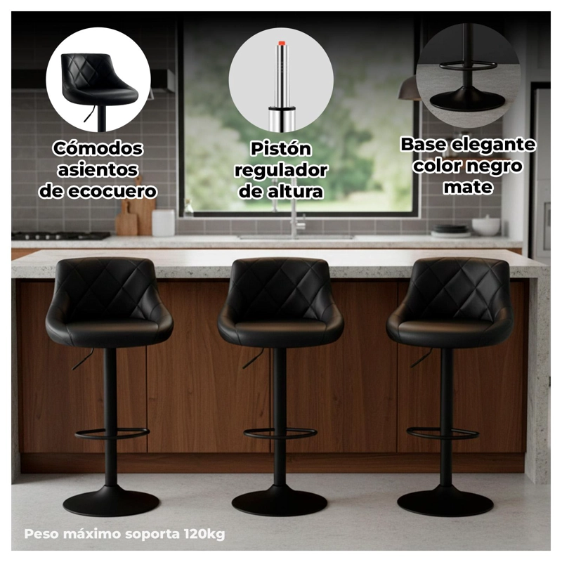 PACK 2 PISO BAR TABURETE BASE NEGRA GIRATORIO Y AJUSTABLE - 2