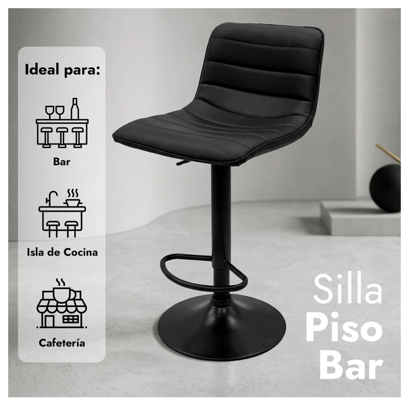 SILLA PISO BAR AJUSTABLE NEGRA ERGONOMICA GIRATORIA COCINA ISLA 150KG - 2